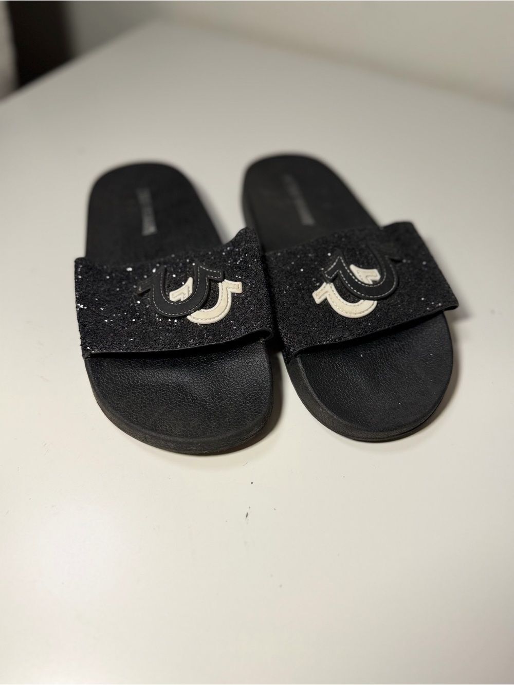 True Religion Black Slide Glitter Sandals with Logo 9